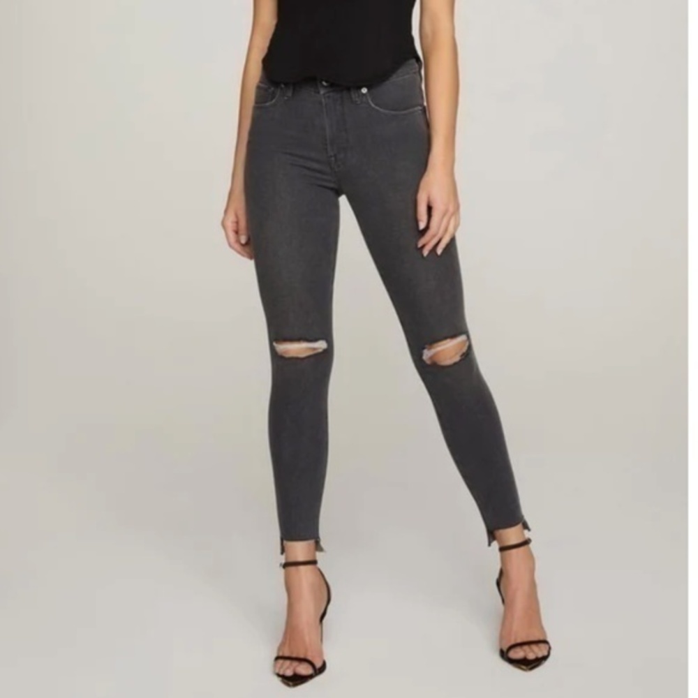 Good American Shadow Pockets Jeans Gray High Rise Skinny Distressed Women’s 2